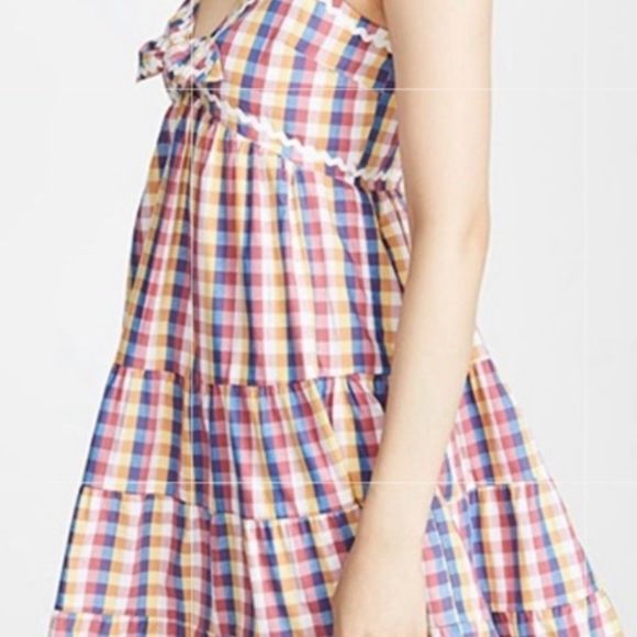 🆕✨ENGLISH FACTORY✨PRIMARY PLAID & RIBBON TRIM SLEEVELESS BABYDOLL MINI - Picture 3 of 8